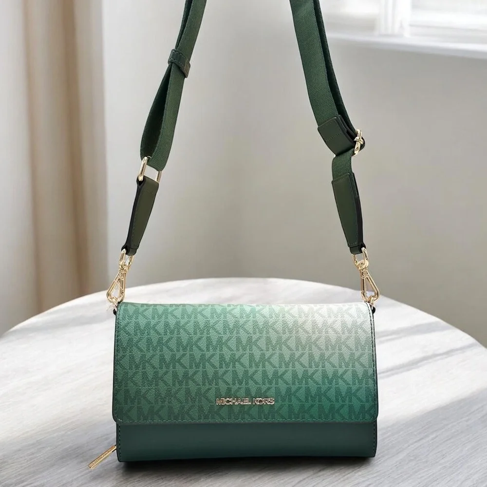 MICHAEL KORS Jet Set Large Ombré Signature Logo Crossbody Bag Moss Multi